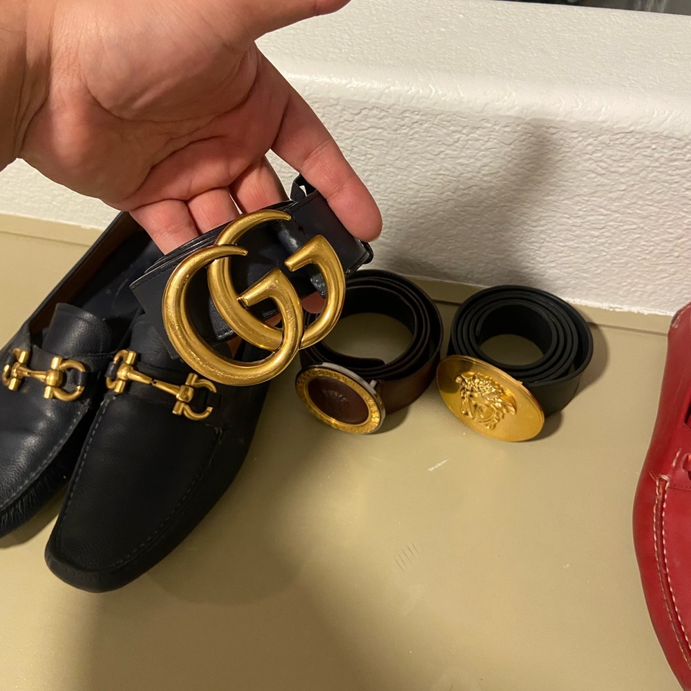 Gucci Black Loafers and Gold Buckle Belts